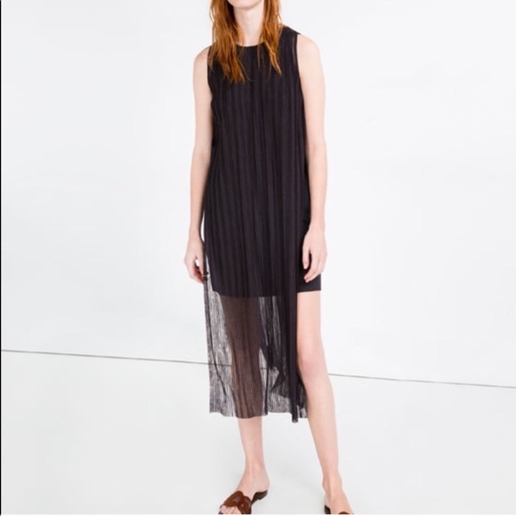 Pleated Wrinkle Effect Tulle Mesh Dress with Slits - Picture 1 of 6